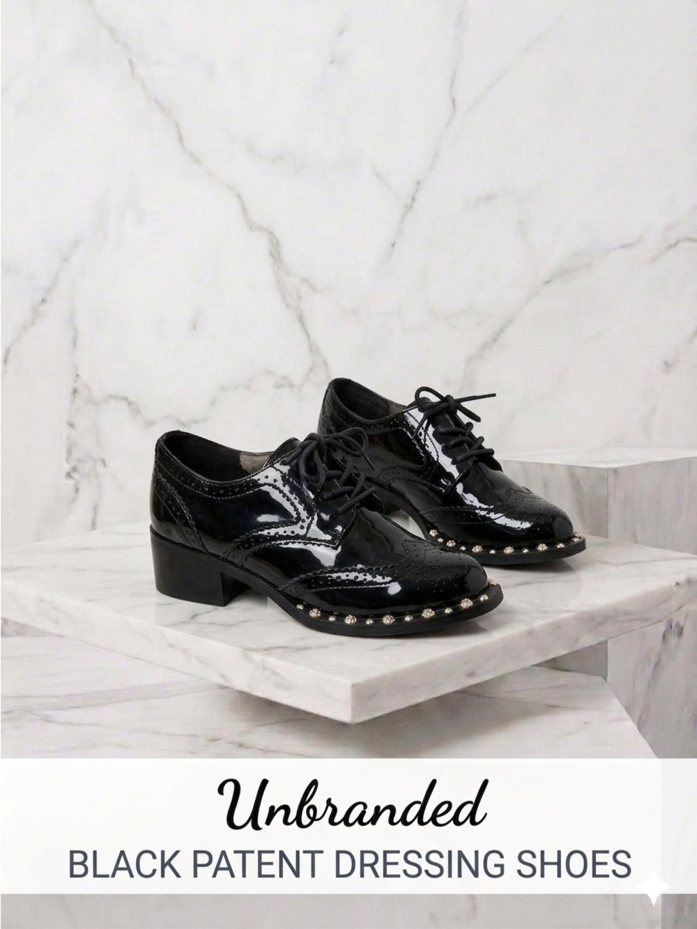 Vintage Black Patent Studded Oxford Heels - Eclectic - Unworn - Size 6.5/7
